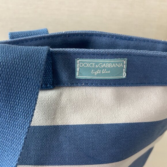 DOLCE & GABBANA Light Blue Striped Canvas Tote Bag - Picture 4 of 12